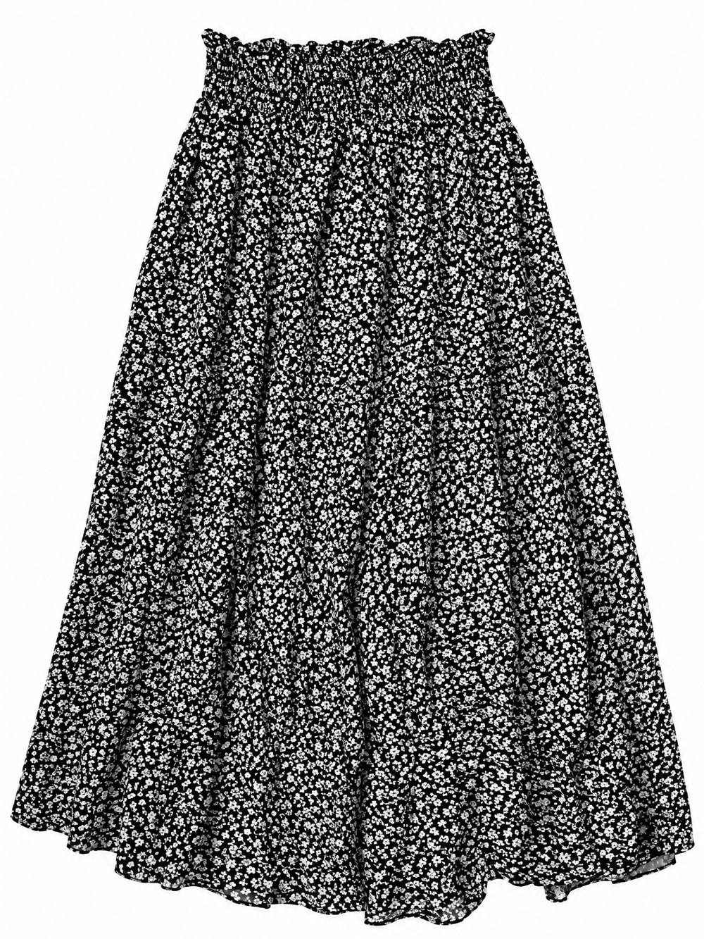 DownEast Black and White Floral Smocked Maxi Skirt - Picture 1 of 2